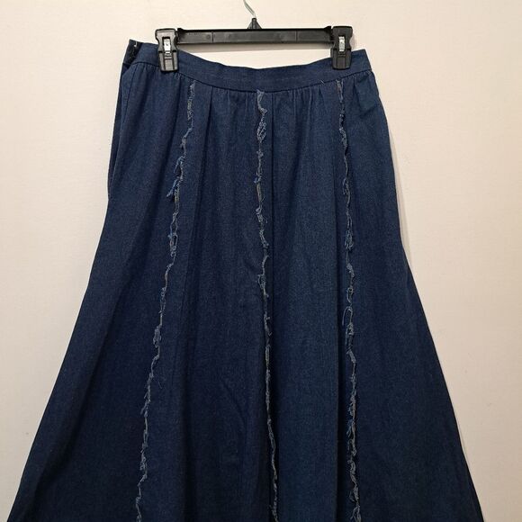 Vintage Liz E Parker Old West Praire Boho Denim Frayed Maxi Skirt Texas Sz 12 - Picture 13 of 15